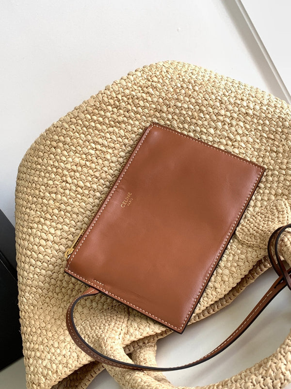 borsa a secchiello in paglia Teen Triomphe 23cm in rafia marrone vitello