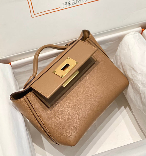 HM Mini 24 Sur 24 Bag 21cm Brown Swift Cowhide Gold Hardware 250274