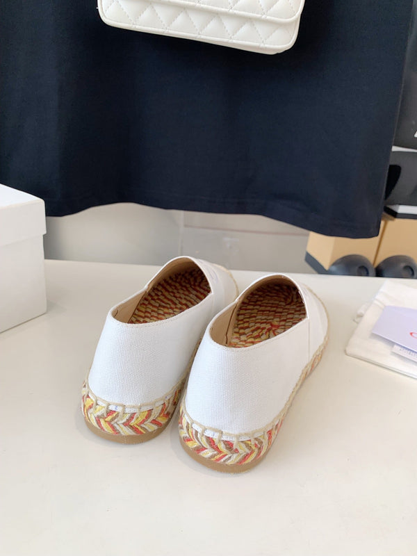MOCASSINI CHLOÉ IN DENIM BIANCO E RAFIA INTRECCIATA