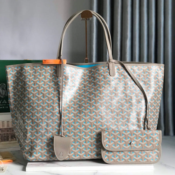 SAINT LOUIS PM 40 IN TELA GOYARDINE E PELLE DI VITELLO GRIGIO MIX BLU