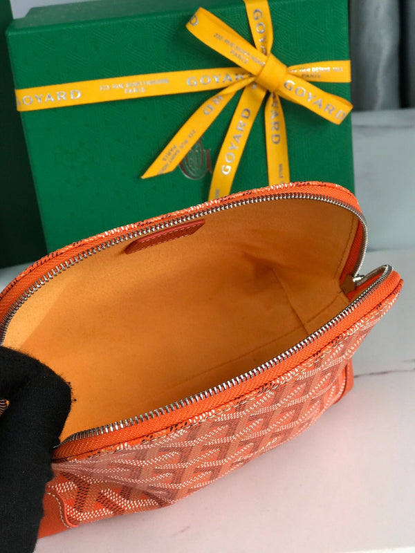 POCHETTE PER COSMETICI VENDÔME 17 IN TELA GOYARDINE ARANCIONE E FINITURE IN PELLE DI VITELLO