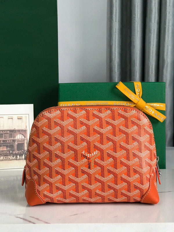 POCHETTE PER COSMETICI VENDÔME 17 IN TELA GOYARDINE ARANCIONE E FINITURE IN PELLE DI VITELLO