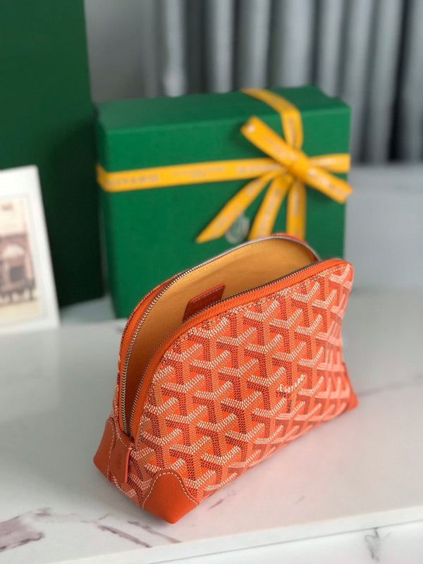 POCHETTE PER COSMETICI VENDÔME 17 IN TELA GOYARDINE ARANCIONE E FINITURE IN PELLE DI VITELLO