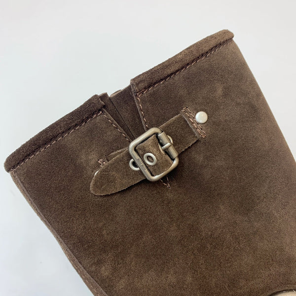 Miu Miu Biker Mid-Length Boots Brown Suede 535197