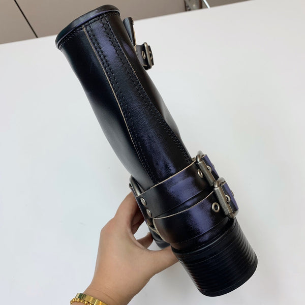 Miu Miu Biker Mid-Length Boots Black Leather 535199