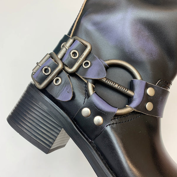 Miu Miu Biker Mid-Length Boots Black Leather 535199