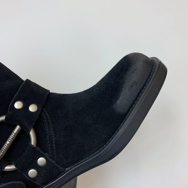 Miu Miu Biker Retro-Style Long Boots Boots Black Suede 535200