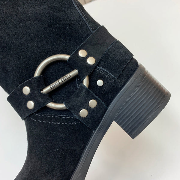 Miu Miu Biker Retro-Style Long Boots Boots Black Suede 535200