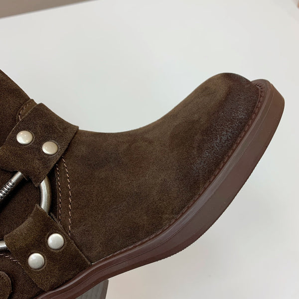 Miu Miu Biker Retro-Style Long Boots  Brown Suede 535201