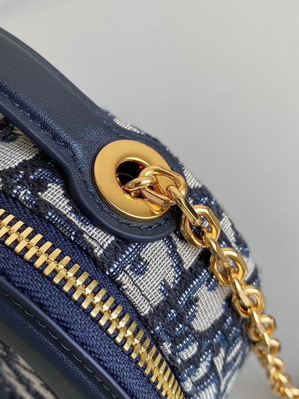 BORSA OVALE SIGNATURE 18 IN JACQUARD OBLIQUO BLU