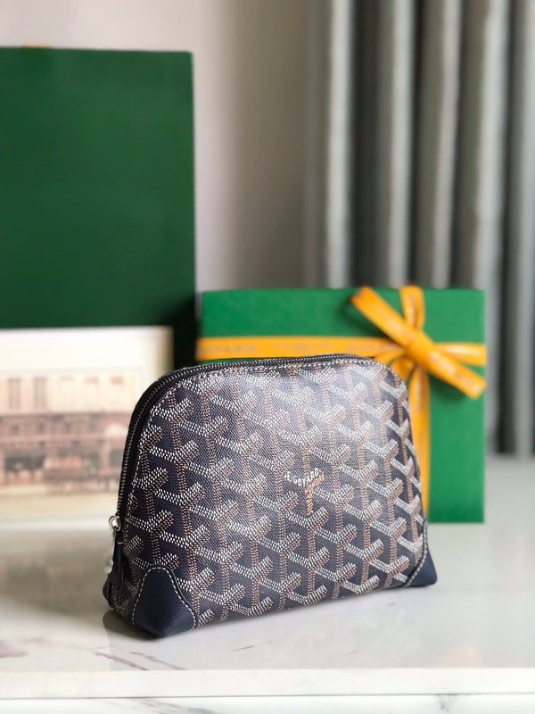 POCHETTE PER COSMETICI VENDÔME 17 IN TELA GOYARDINE BLU NAVY E FINITURE IN PELLE DI VITELLO