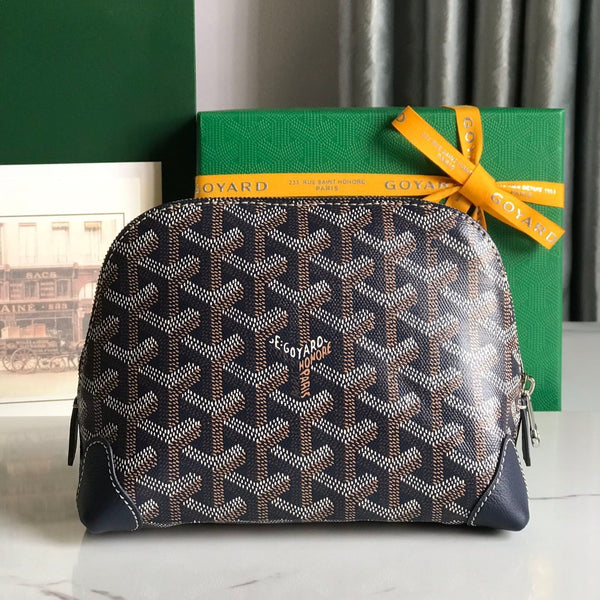 POCHETTE PER COSMETICI VENDÔME 17 IN TELA GOYARDINE BLU NAVY E FINITURE IN PELLE DI VITELLO