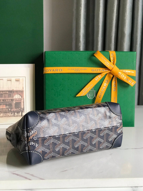 POCHETTE PER COSMETICI VENDÔME 17 IN TELA GOYARDINE BLU NAVY E FINITURE IN PELLE DI VITELLO