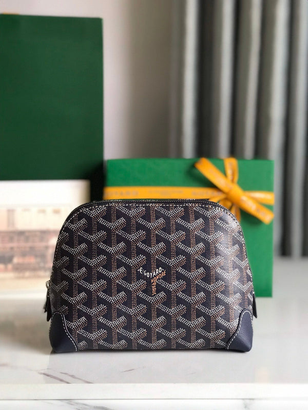 POCHETTE PER COSMETICI VENDÔME 17 IN TELA GOYARDINE BLU NAVY E FINITURE IN PELLE DI VITELLO