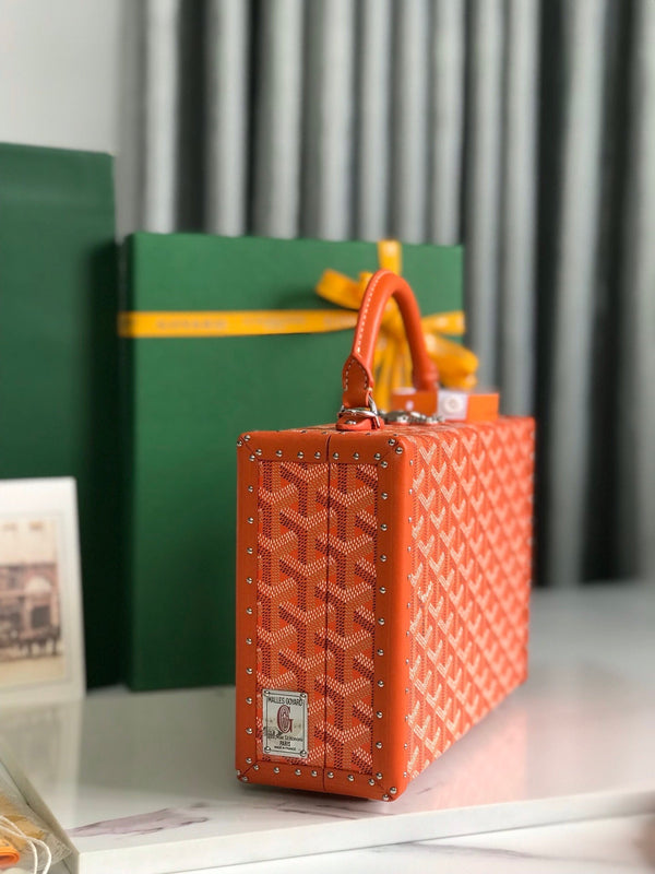 BORSA GRAND HÔTEL TRUNK 24 IN TELA GOYARDINE ARANCIONE E PELLE DI VITELLO