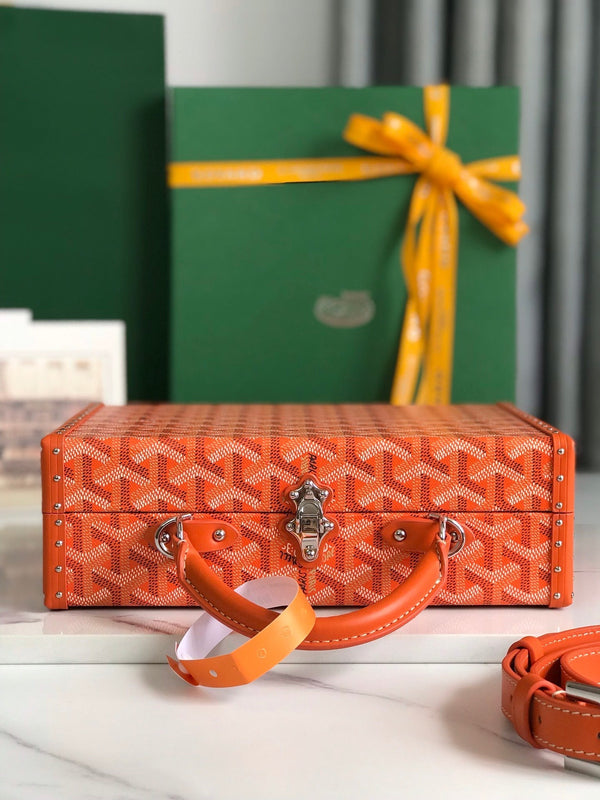 BORSA GRAND HÔTEL TRUNK 24 IN TELA GOYARDINE ARANCIONE E PELLE DI VITELLO