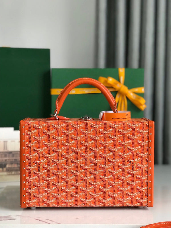 BORSA GRAND HÔTEL TRUNK 24 IN TELA GOYARDINE ARANCIONE E PELLE DI VITELLO