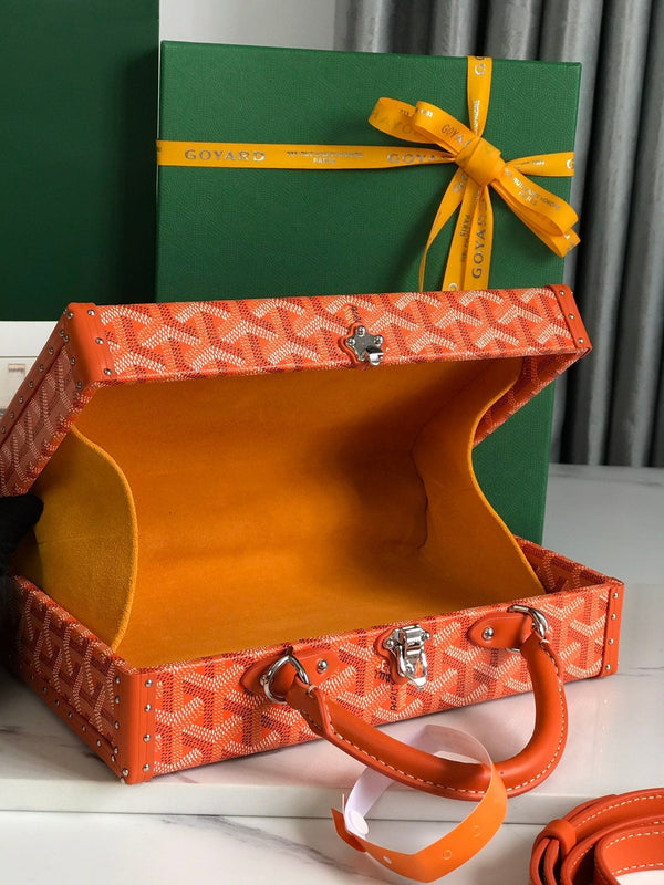 BORSA GRAND HÔTEL TRUNK 24 IN TELA GOYARDINE ARANCIONE E PELLE DI VITELLO