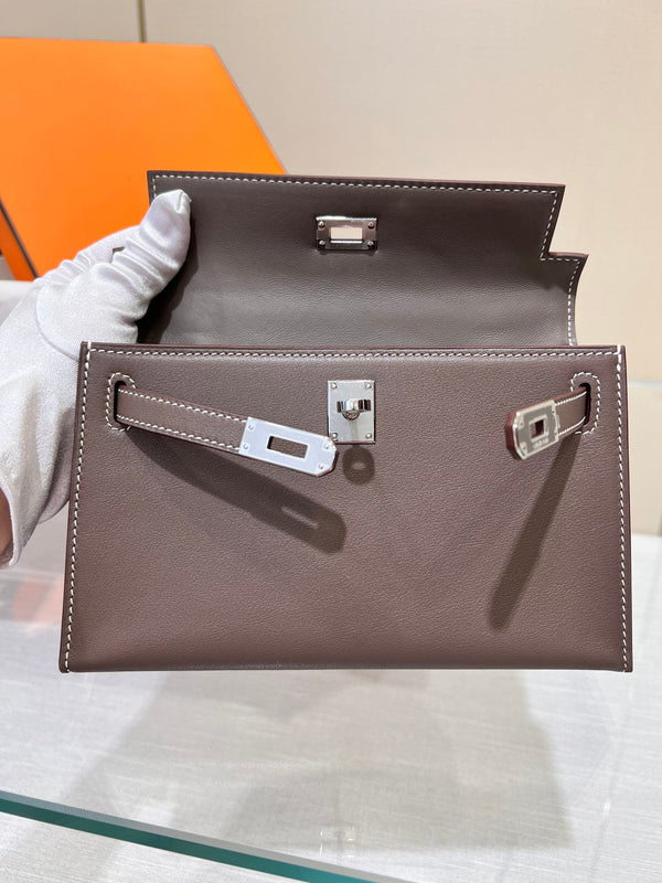 HM KELLY POCHETTE 22CM ETAN SWIFT ARGENTO HARDWARE
