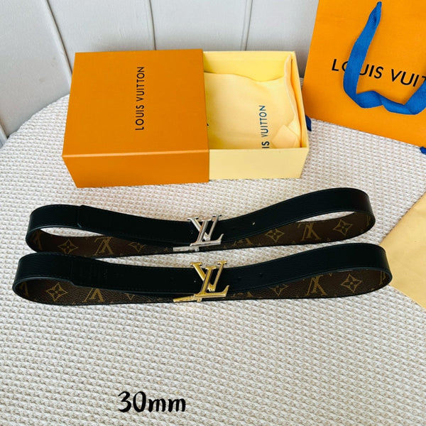 LV Initiales 30mm Reversible Belt Gold Rotating Buckle Black Brown Leather