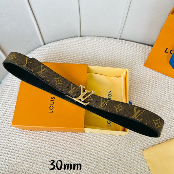 LV Initiales 30mm Reversible Belt Gold Rotating Buckle Black Brown Leather