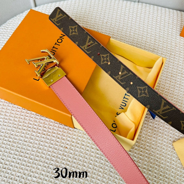 LV Initiales 30mm Reversible Belt Gold Rotating Buckle Pink Brown Leather