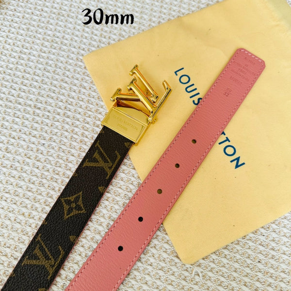 LV Initiales 30mm Reversible Belt Gold Rotating Buckle Pink Brown Leather
