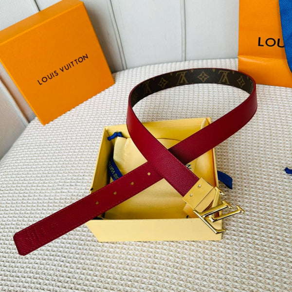 LV Initiales 30mm Reversible Belt Gold Rotating Buckle Burgundy Brown Leather