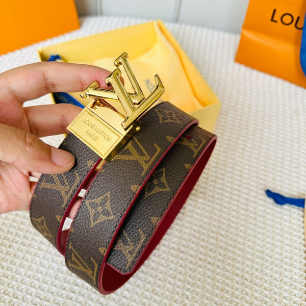 LV Initiales 30mm Reversible Belt Gold Rotating Buckle Burgundy Brown Leather