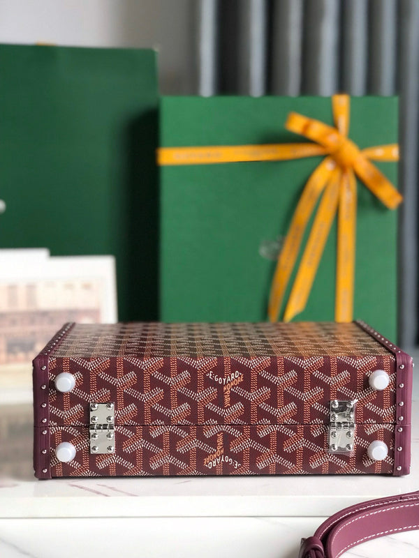BORSA GRAND HÔTEL TRUNK BAG 24 IN TELA GOYARDINE ROSSO BORDEAUX E PELLE DI VITELLO