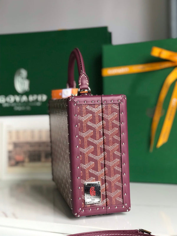 BORSA GRAND HÔTEL TRUNK BAG 24 IN TELA GOYARDINE ROSSO BORDEAUX E PELLE DI VITELLO