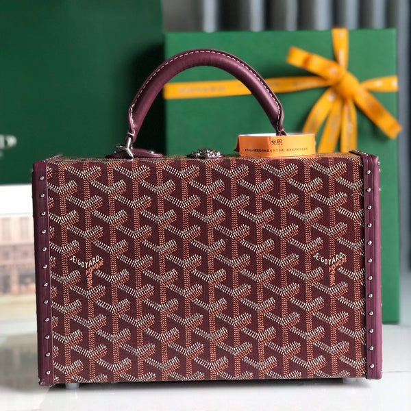 BORSA GRAND HÔTEL TRUNK BAG 24 IN TELA GOYARDINE ROSSO BORDEAUX E PELLE DI VITELLO