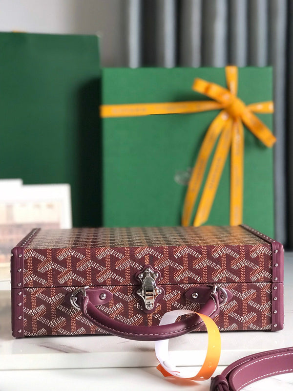BORSA GRAND HÔTEL TRUNK BAG 24 IN TELA GOYARDINE ROSSO BORDEAUX E PELLE DI VITELLO