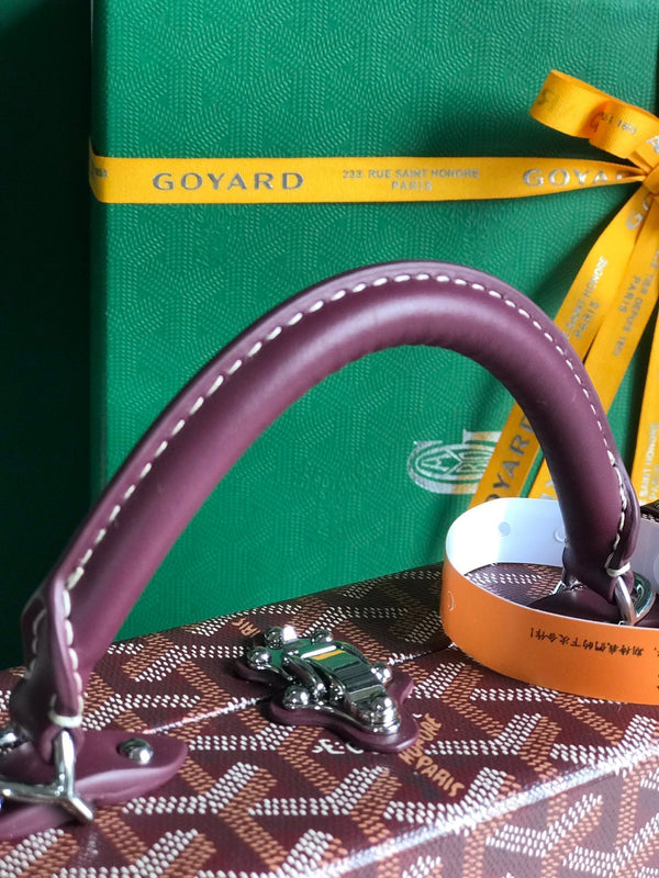 BORSA GRAND HÔTEL TRUNK BAG 24 IN TELA GOYARDINE ROSSO BORDEAUX E PELLE DI VITELLO