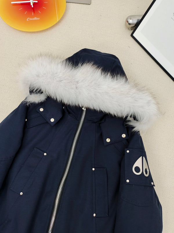 C. Goose Down Jacket Navy Blue Polyester 0017