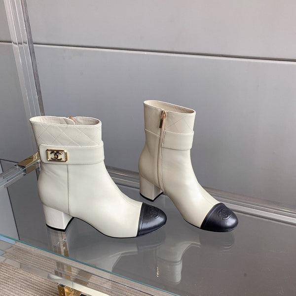 Stivaletti con punta quadrata CC 70mm Bianco Nero Pelle bovina 464566
