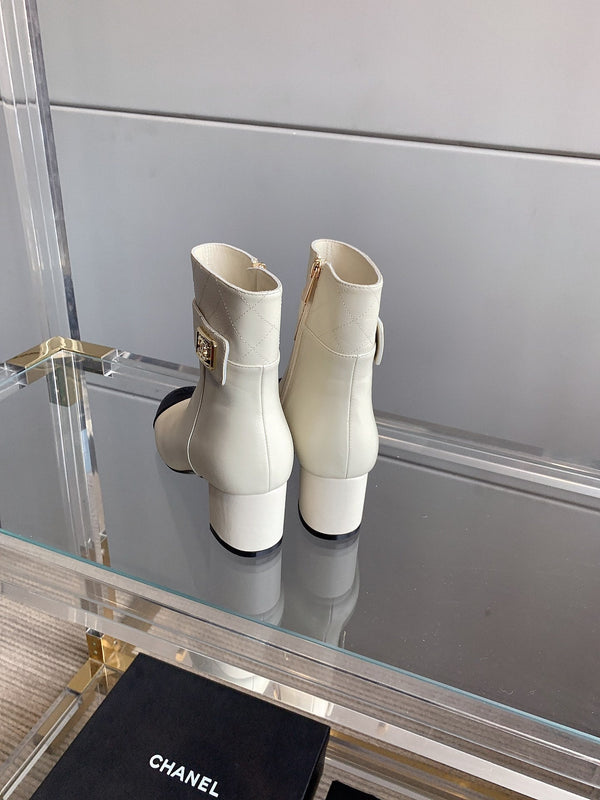 Stivaletti con punta quadrata CC 70mm Bianco Nero Pelle bovina 464566