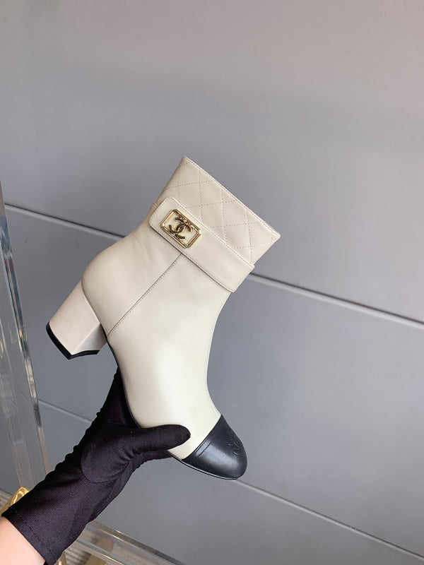 Stivaletti con punta quadrata CC 70mm Bianco Nero Pelle bovina 464566