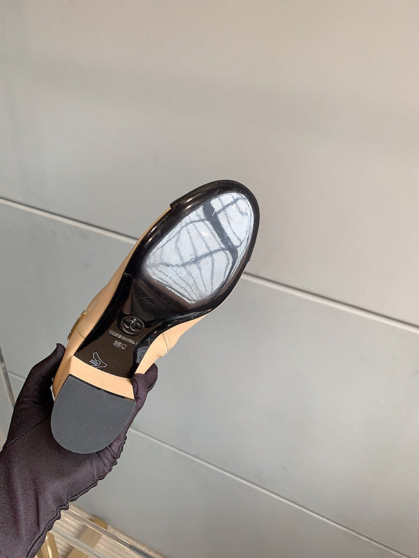 Stivaletti con punta quadrata CC 70mm Beige Nero Pelle di vacchetta 464565