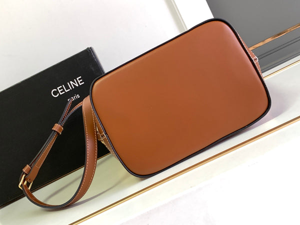 PICCOLO SECCHIELLO CUIR TRIOMPHE 22CM IN TESSUTO A RIGHE E PELLE DI VITELLO TAN