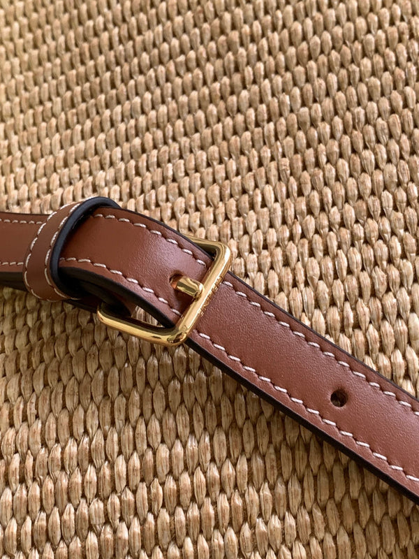 PICCOLO SECCHIELLO CUIR TRIOMPHE 22CM IN TESSUTO A RIGHE E PELLE DI VITELLO TAN