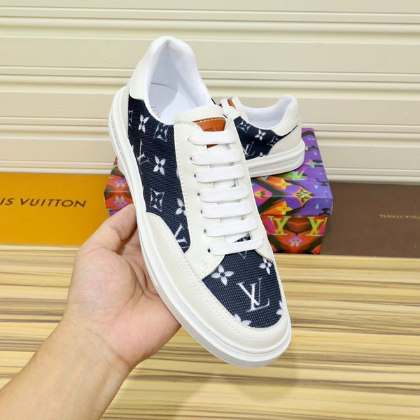 SCARPE DA ginnasta LV MONOGRAMMA NERO JACQUARD E PELLE DI VITELLO BIANCA