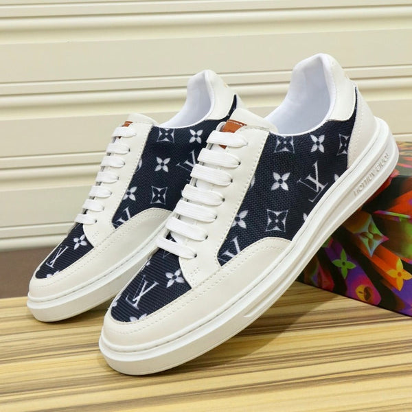 SCARPE DA ginnasta LV MONOGRAMMA NERO JACQUARD E PELLE DI VITELLO BIANCA