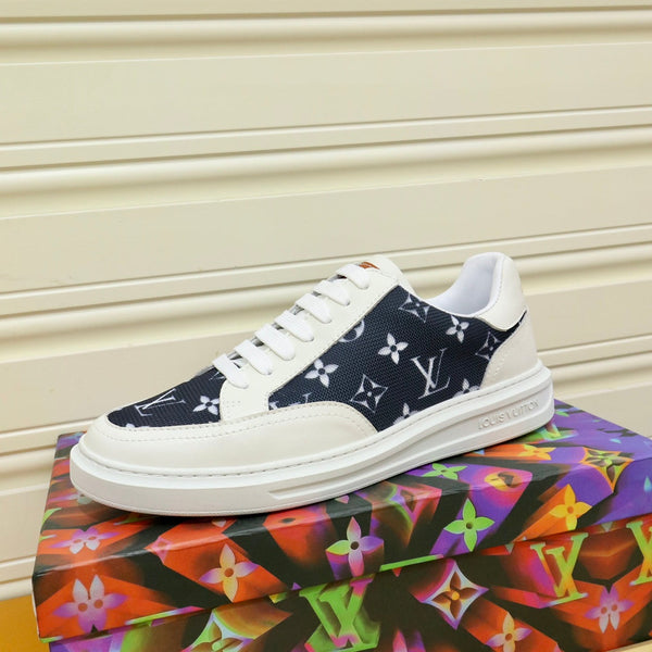 SCARPE DA ginnasta LV MONOGRAMMA NERO JACQUARD E PELLE DI VITELLO BIANCA
