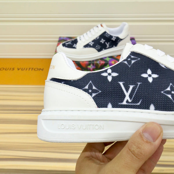 SCARPE DA ginnasta LV MONOGRAMMA NERO JACQUARD E PELLE DI VITELLO BIANCA