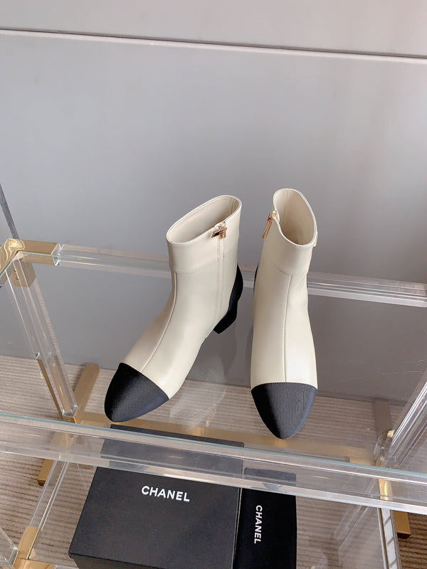 CC Low-Cut Logo Ankle Boots 50mm Black White Sheepskin Frabic 464559
