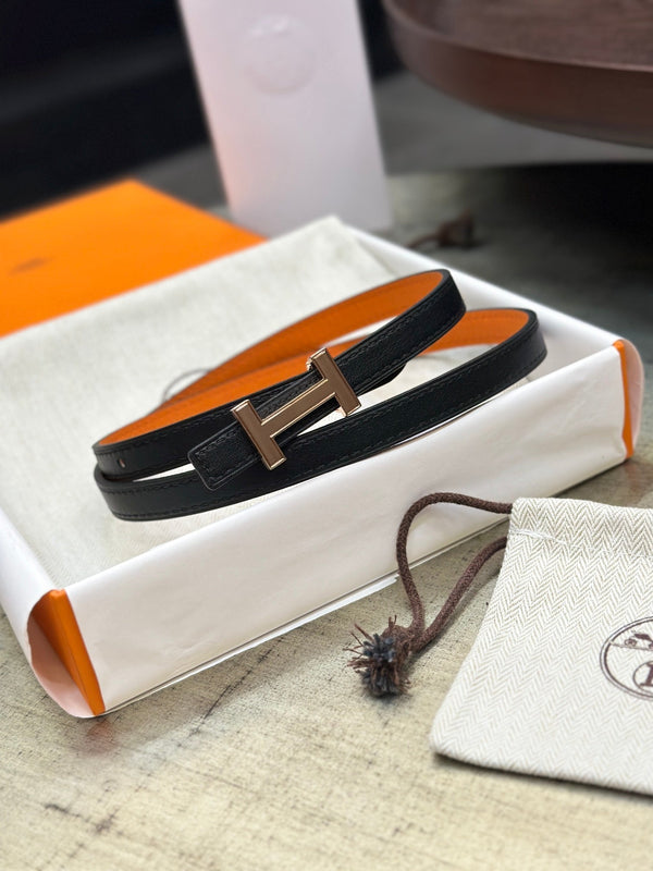 FIBBIA HM FOCUS E CINTURINO REVERSIBILE IN PELLE NERA E ARANCIONE 13 MM FERRAMENTA IN RAME