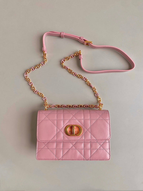 BORSA MISS CARO 17 CON CATENA IN PELLE DI AGNELLO ROSA SCURO