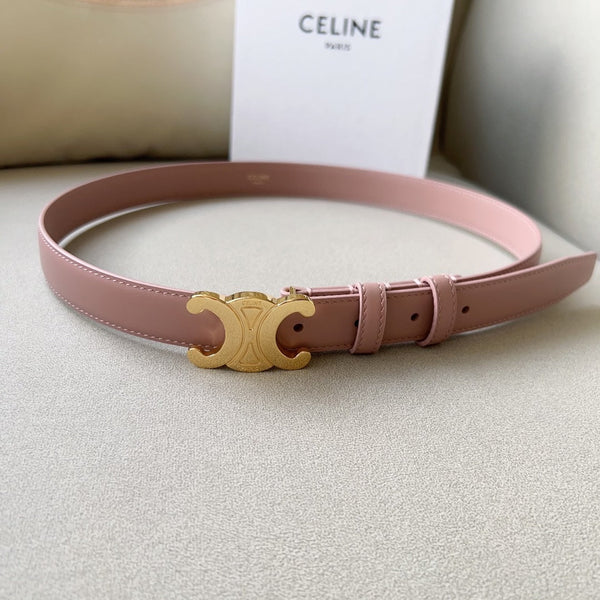 CL MEDIUM 25 MM TRIOMPHE BELT IN PEACHY PINK LEATHER GOLD HARDWARE
