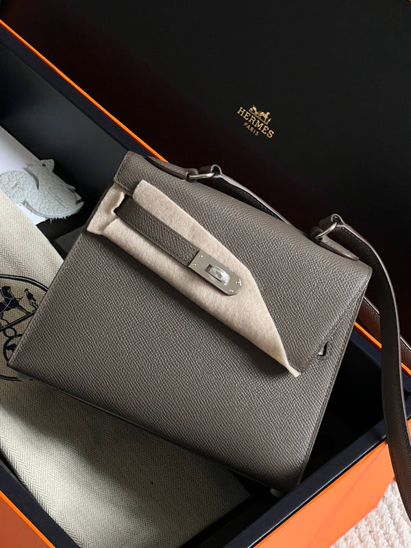 KELLY DESORDRE 20 IN WENGE BROWN EPSOM LEATHER WITH SILVER HARDWARE